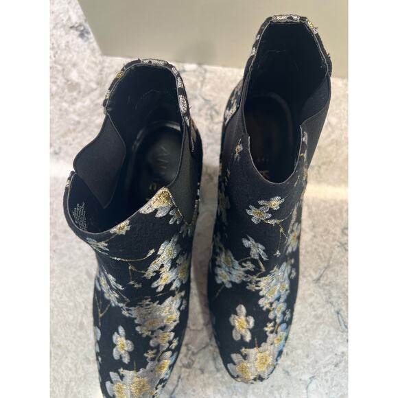 Anne Klein Gorgia Floral Ankle Booties w Block Heels Black Silver Size 8.5 M JL - Picture 5 of 9